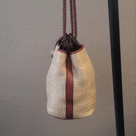 Bechamel 90's Brown Leather Cream Woven Bucket Bag - Picture 3 of 11